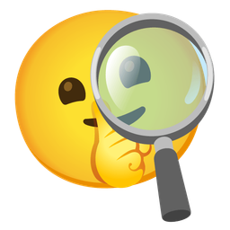 shushing face and magnifying glass tilted right