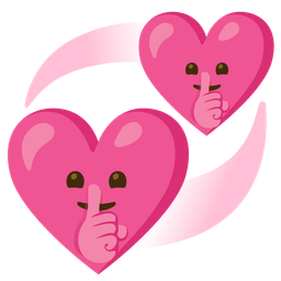 shushing face and revolving hearts