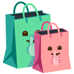 shushing face and shopping bags