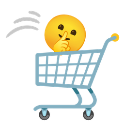 shushing face and shopping cart