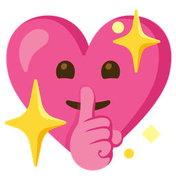 shushing face and sparkling heart
