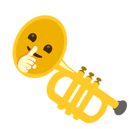 shushing face and trumpet