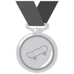 skateboard and 2nd place medal
