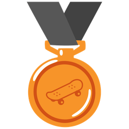 skateboard and 3rd place medal