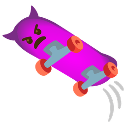 skateboard and angry face with horns