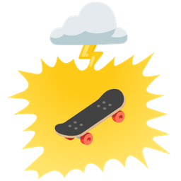 skateboard and cloud with lightning