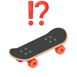 skateboard and exclamation question mark