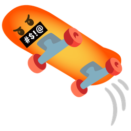 skateboard and face with symbols on mouth