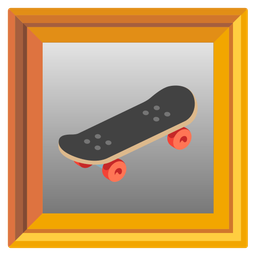 skateboard and framed picture