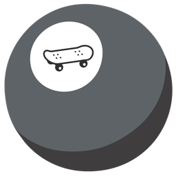 skateboard and pool 8 ball