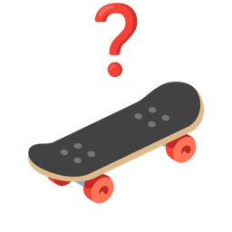 skateboard and red question mark
