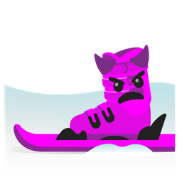 skis and angry face with horns