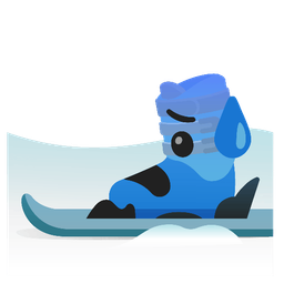 skis and anxious face with sweat