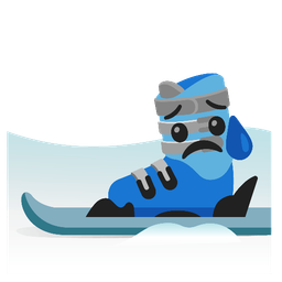 skis and sad but relieved face