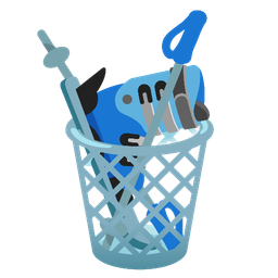skis and wastebasket