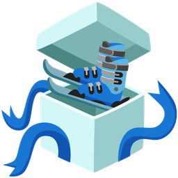 skis and wrapped gift