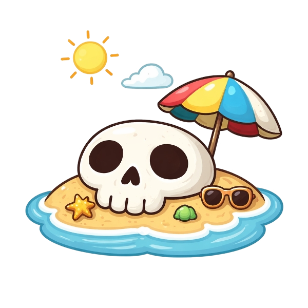 Skull and Beach with umbrella