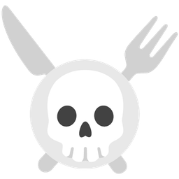 skull and fork and knife with plate