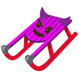 sled and smiling face with horns
