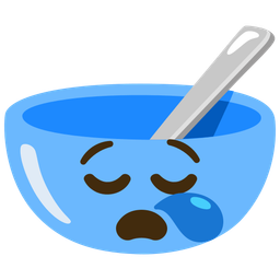 sleepy face and bowl with spoon