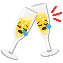 sleepy face and clinking glasses