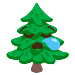 sleepy face and evergreen tree