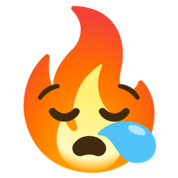 sleepy face and fire