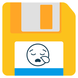 sleepy face and floppy disk