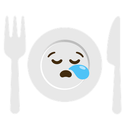 sleepy face and fork and knife with plate