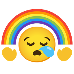 sleepy face and rainbow