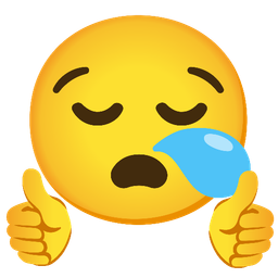 sleepy face and thumbs up