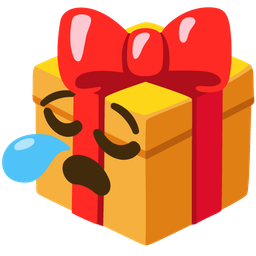 sleepy face and wrapped gift