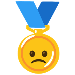 Slightly frowning face and 1st place medal