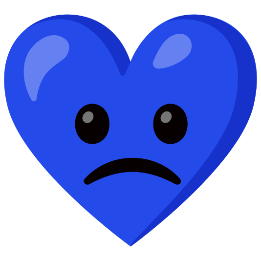 Slightly frowning face and Blue heart