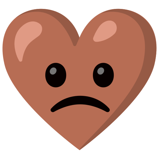 Slightly frowning face and Brown heart