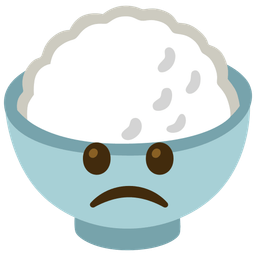 Slightly frowning face and Cooked rice