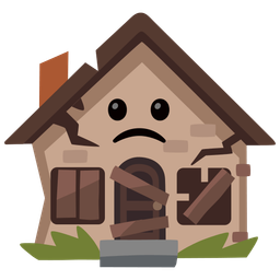 Slightly frowning face and Derelict house