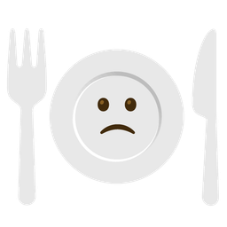 Slightly frowning face and Fork and knife with plate