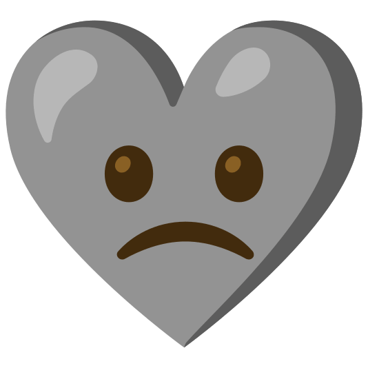 Slightly frowning face and Grey heart