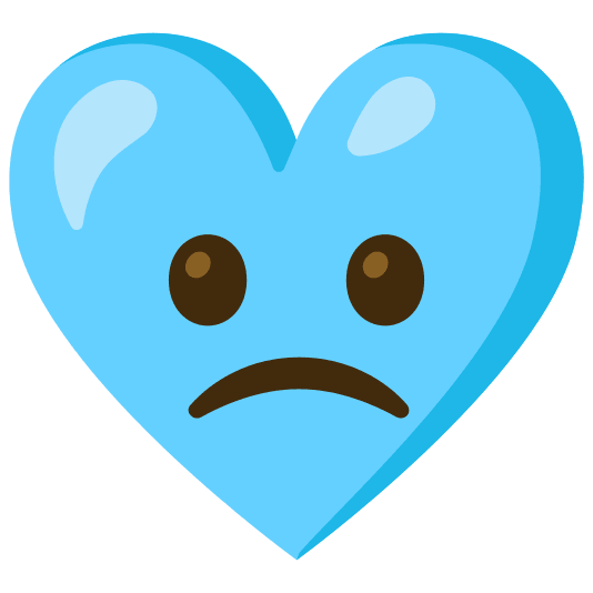 Slightly frowning face and Light blue heart