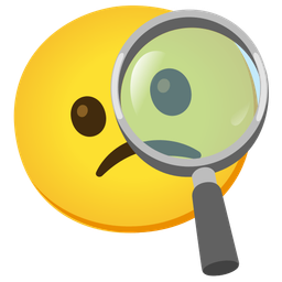 Slightly frowning face and Magnifying glass tilted right
