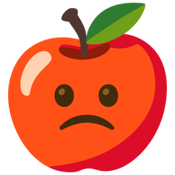 Slightly frowning face and Red apple