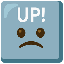 Slightly frowning face and UP! button