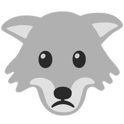 Slightly frowning face and Wolf