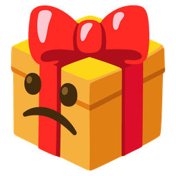 Slightly frowning face and Wrapped gift