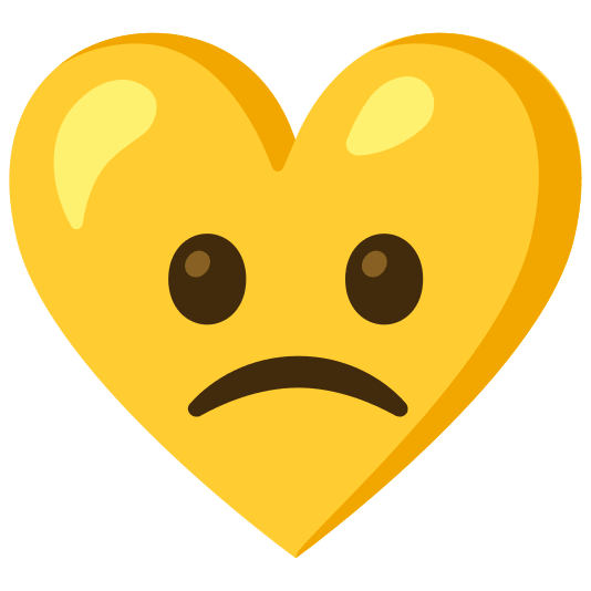 Slightly frowning face and Yellow heart