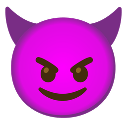 slightly smiling face and angry face with horns