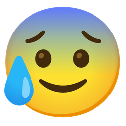 slightly smiling face and anxious face with sweat