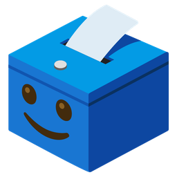slightly smiling face and ballot box with ballot