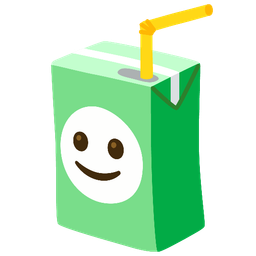 slightly smiling face and beverage box